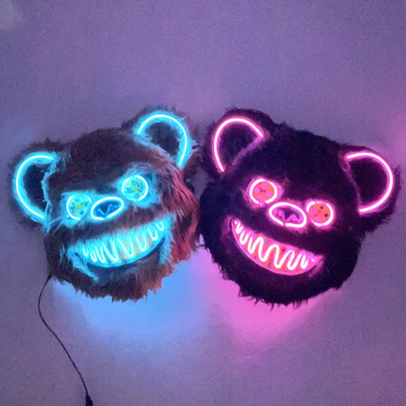 

Светодиодная маска кровавого кролика Хэллоуин Косплей Черный медведь Украшение Светящаяся маска кролика Убийная маска Кровавый медведь маск