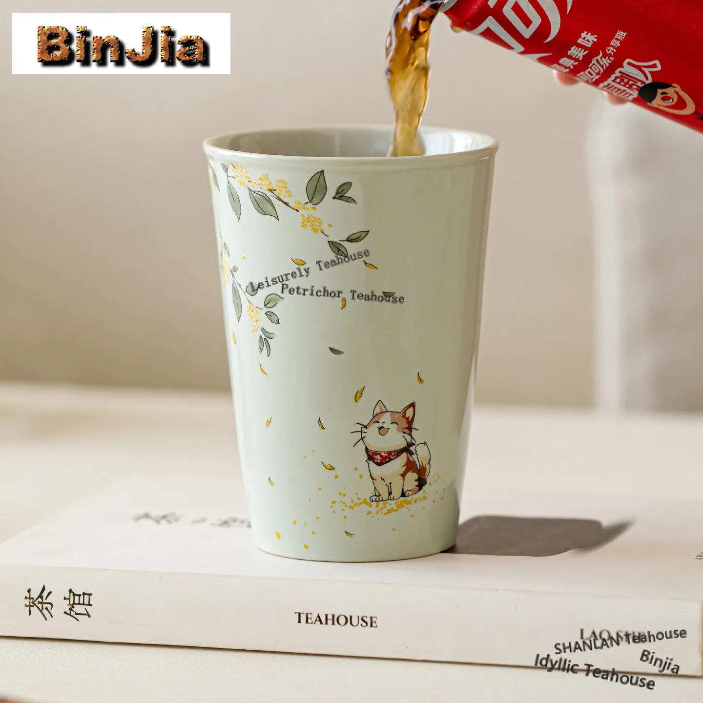 350ml Hand Painted Osmanthus Kitten Cola Mug Bubble Teacup Cold Hot Water Jug Hand Warmer Office Water Cup Teaset Craft