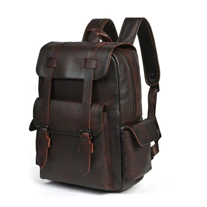 New Fashion Genuine Leather Men's Backpack Large Capacity Laptop Travel Bag Men Cowhide Leather School Bag Casual Bag