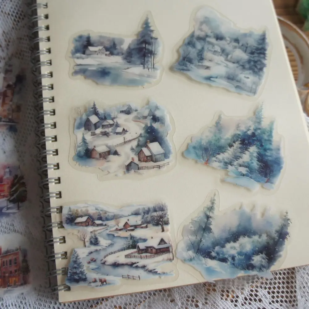 

18pcs Christmas Snowy Town Forest Design PVC Sticker Scrapbooking DIY Gift Packing Label Decoration Tag