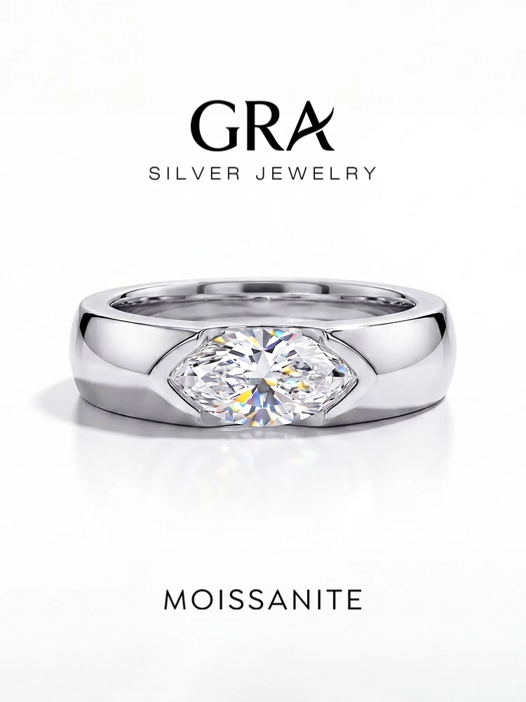 Modischer 925 Sterling Silber Echter 1CT Marquise Moissanit Diamant Hochzeitsring Verlobungsringe für Frauen Geschenk Edle Schmuckstücke – Detail 1