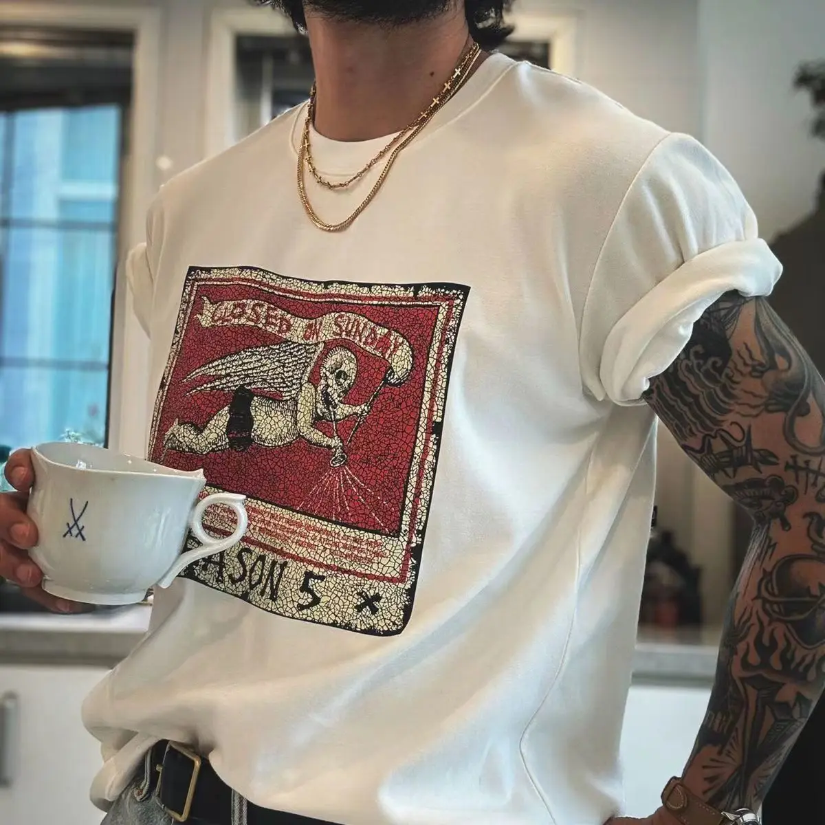 Heavy-duty Pure Cotton Short-sleeved Personalized T-shirt, American Casual Loose-fit Trendy Brand Tee