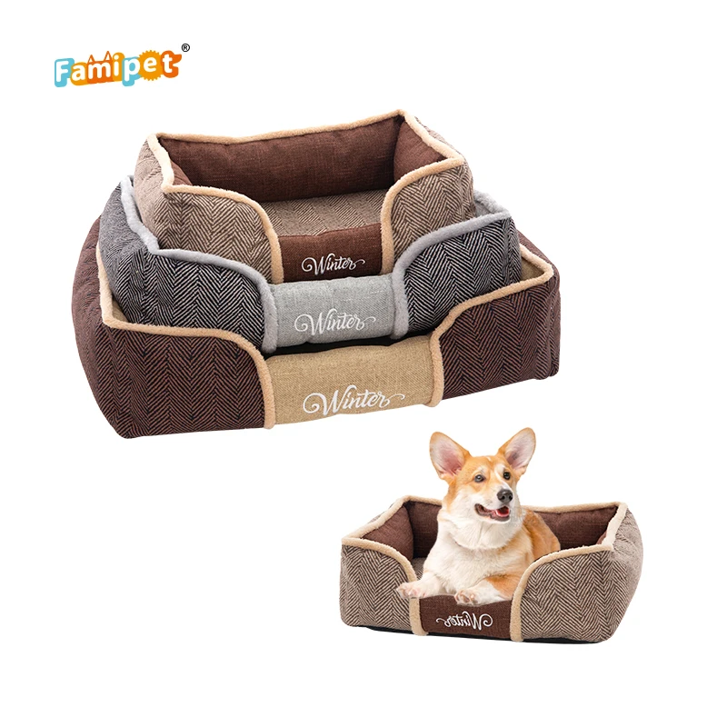 

Manufacturer Custom New Design Luxury Comfortable Hundebett Rectangle Soft Washable Pet Puppy Cat Dog Bed