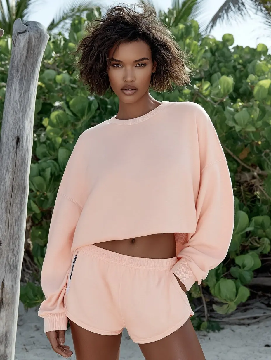 

Mia Muse Women's Sets Autumn Comfortable Basic Plain Pockets Long Sleeve Crew Neck Elastic Waist Short Length Daily Shorts Sets