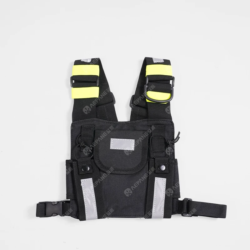 Walkie Talkie Chest Bag Tactical Chest Pack Radio Pouch Adjustable Straps Reflective Strips for Security Police Fire Worker view 2