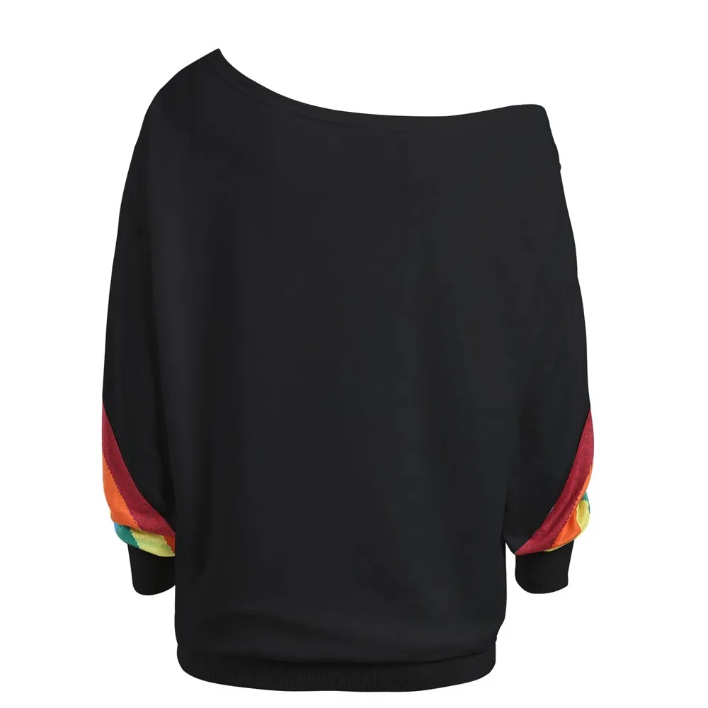 Women Rainbow Striped Print Sweatshirt Long Sleeve Loose Hoodies Pride Parade Casual Ladies Pullovers Top Sudaderas