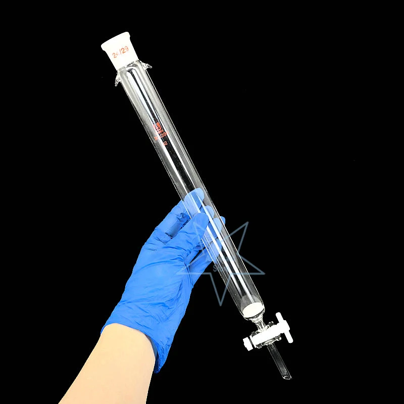 1pcs Lab 24 # Glass Chromatography Column with G2 Sand Plate and PTFE Piston 15 20 25 30 40 50 60*200 300 400mm
