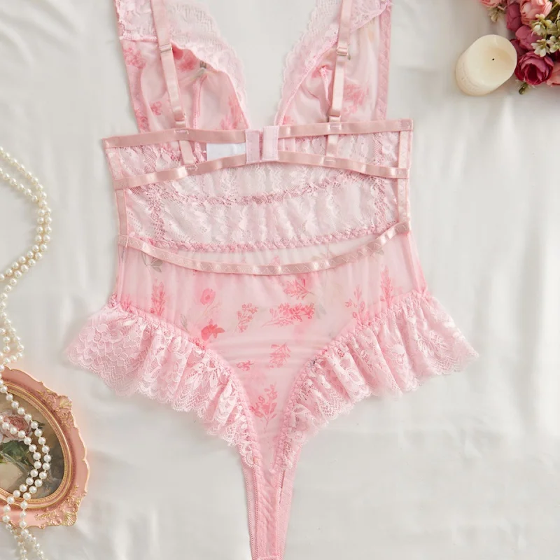 Sexy Sexy Lingerie Fashion See-through Lace Lace Stitching Jumpsuit Bikini