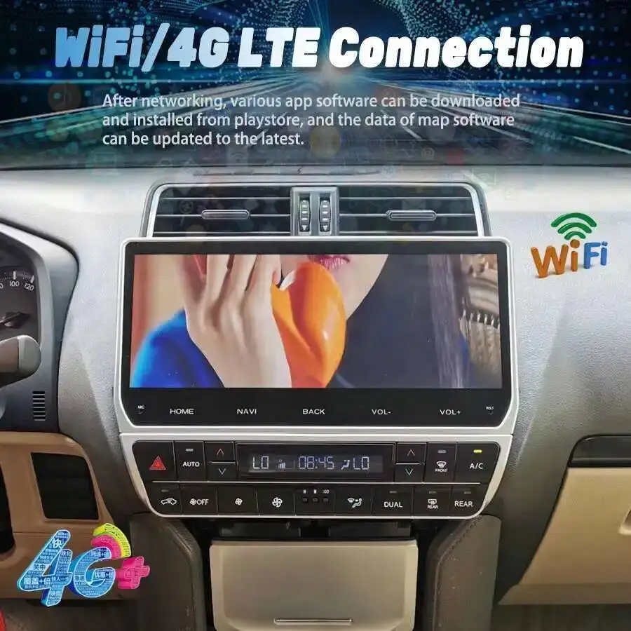 أندرويد 15 المدمج في 360 12.3 "راديو السيارة لتويوتا برادو 2018 Carplay السيارات مشغل وسائط متعددة ستيريو 4G + واي فاي نظام تحديد المواقع نافي شاشة HU