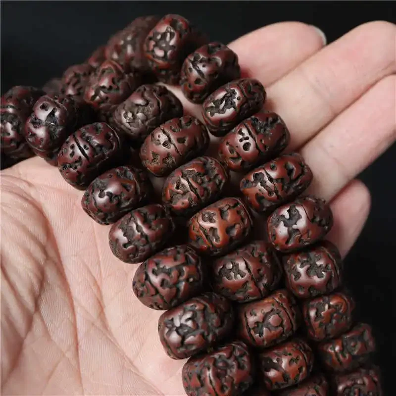 Tibetan Buddhist Mala Nepal 108 Big Oiled Rudraksha Bodhi Beads Mala 16-18mm for Man BRO575