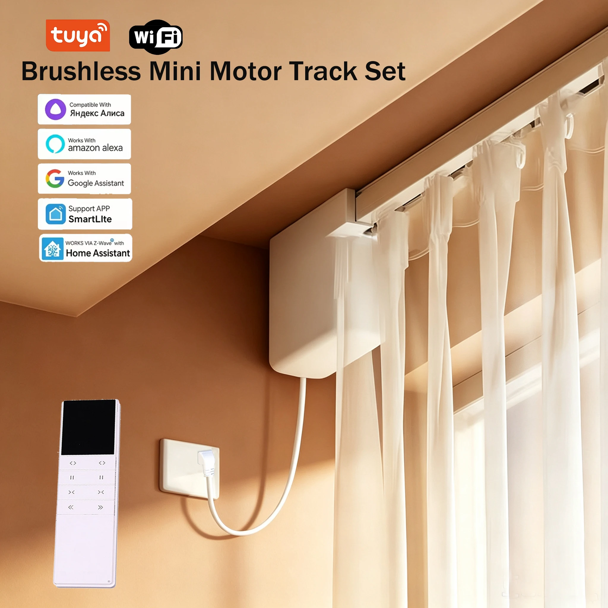 Brushless Smart Tuya Wifi Mini Motor Electric Curtain Track Rail System Load 100KG Support Smartlife Google Home Alexa Control