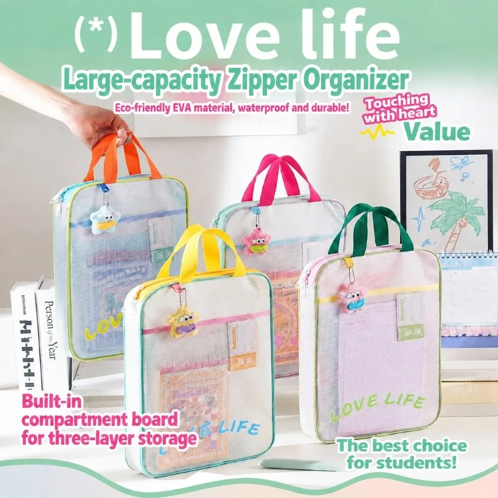 3-layer Mesh Zipper Pouch Bag EVA Multifunctional Transparent File Bag Waterproof Large Capacity Data Storage Bag