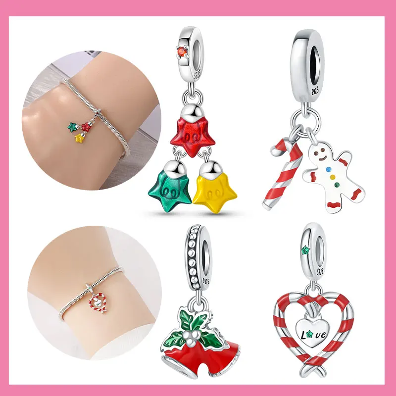 

925 Серебряная снежинка Рождественская елка Звездные огни Светящиеся подвески Бусины Фирменный браслет Изысканное изготовление ювелирных изделий своими руками Женский подарок