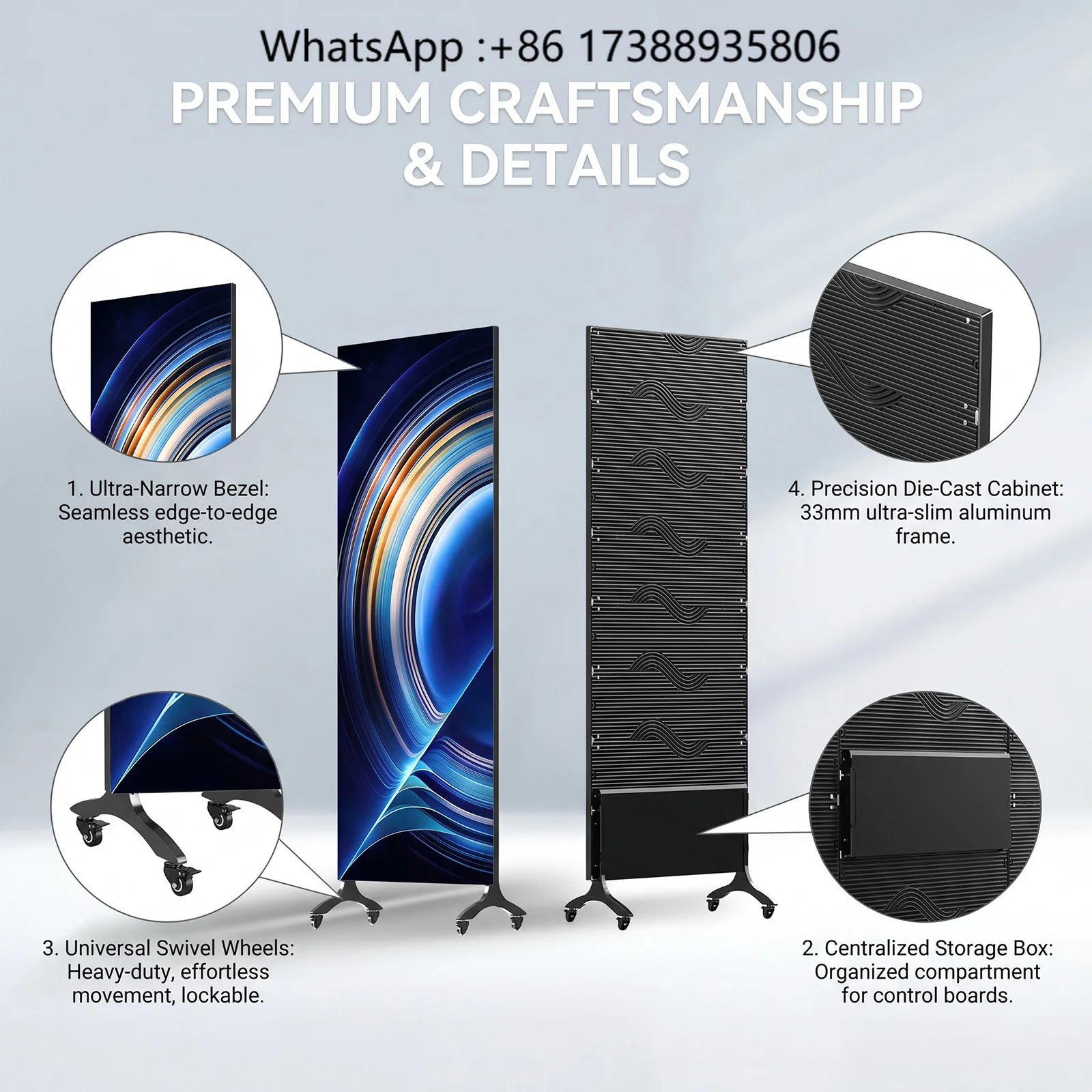 Frameless Full Screen 16:9 Digital Signage Kiosk P1.2/3.91 Commercial Advertising Player with Built-In CMS and Android OS