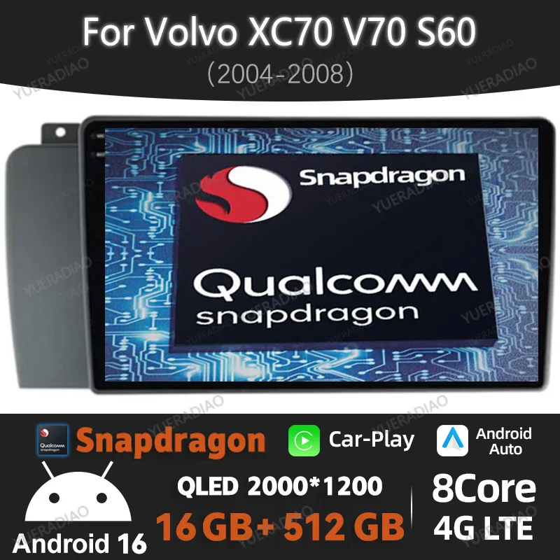 Radio para Auto con Android 16 para Volvo XC70 V70 S60 2004-2007, Carplay, Reproductor Multimedia Estéreo, GPS, Navegación, 4G, WIFI, Unidad Principal