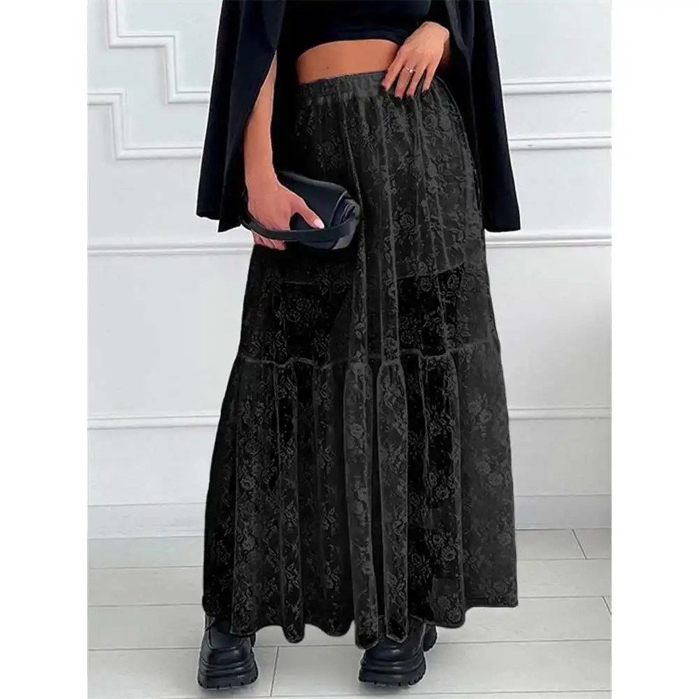 

Кружевная повседневная юбка с высокой талией, женская уличная длинная юбка трапециевидной формы, хлопковый материал, дизайн с узлом, подставка