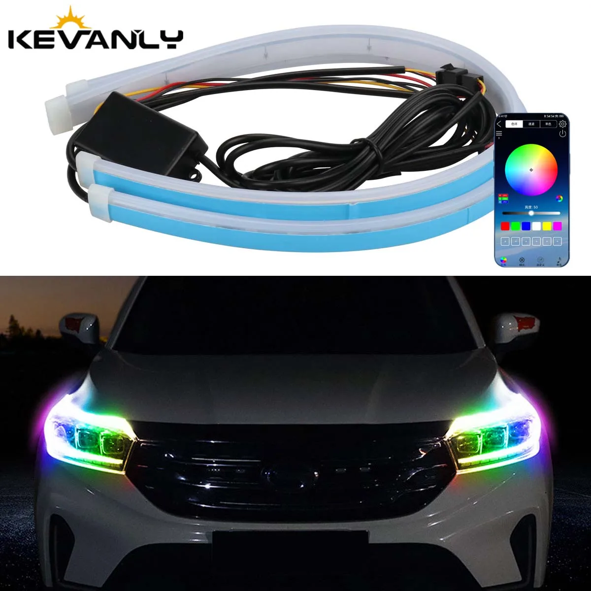 

2Pcs Daytime Running Lights Car LED DRL Lamp Strip DRL LED Light Auto Headlight Turn Signal Light RGB With Remote App Control