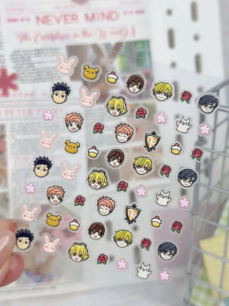 Otaku Merch Embossed Chibi Big Head Kawaii Haruhi Fujioka Tamaki Suou Kaoru Hitachiin Nail Stickers Merchant Anime Decals