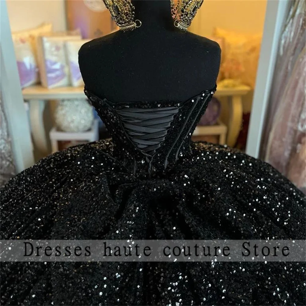 Vestido de baile Quinceanera com cordões, vestido doce para namoradas, vestido de festa mexicano, Novo, Preto, 15 anos, 2023