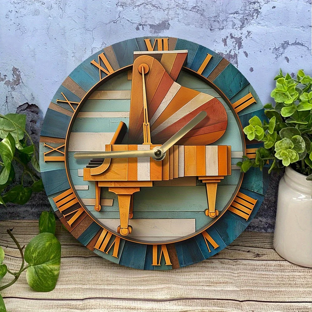 DIY Piano-Themed Wall Clock Kit with 2D Visual Effects - High-Definition Printing - Creative Home Decor & Gift for Musicians