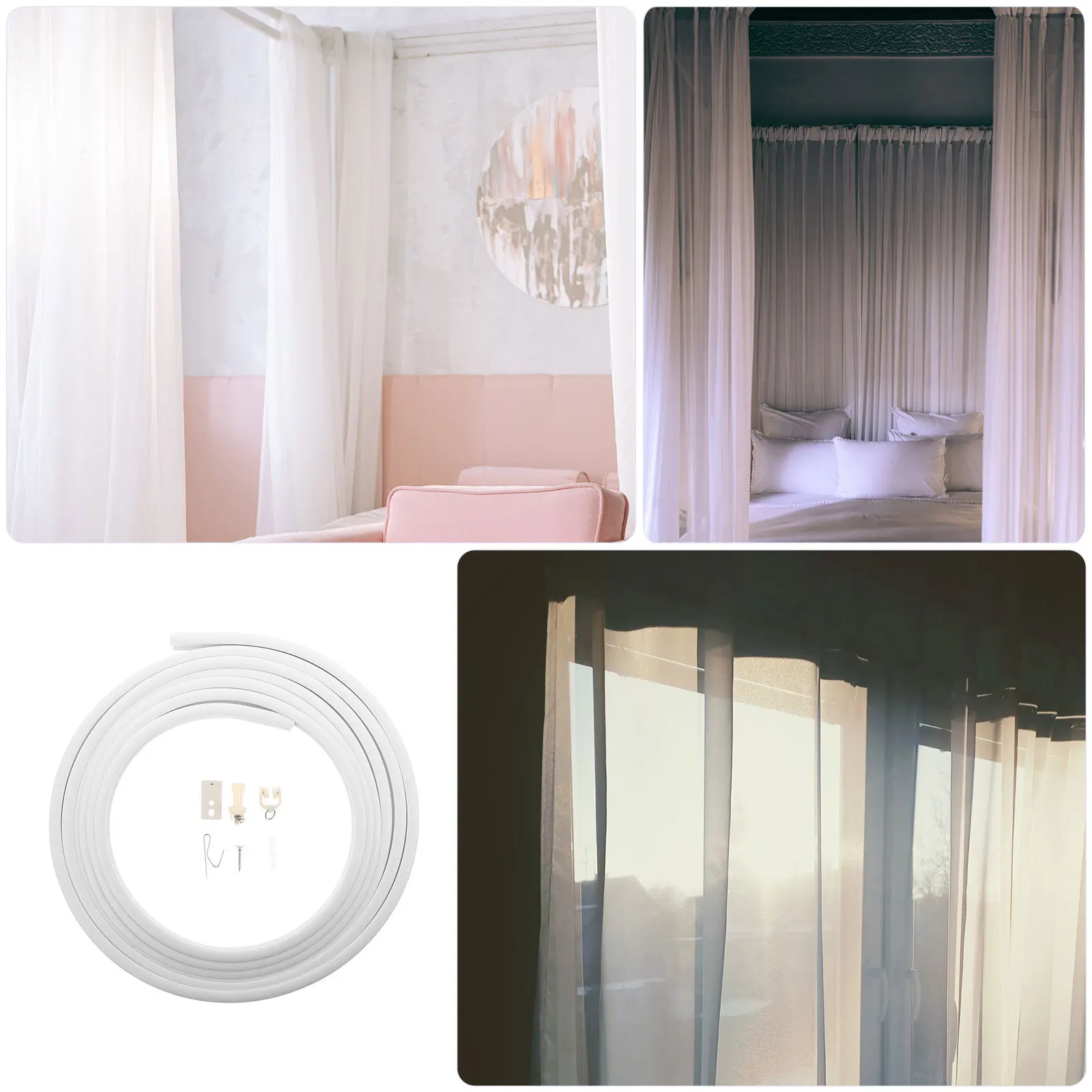 

1 Set Curtain Track Set Flexible Curved Ceiling Wall Mount For Room Divider Bay Window Pvc Steel Material Lightweight