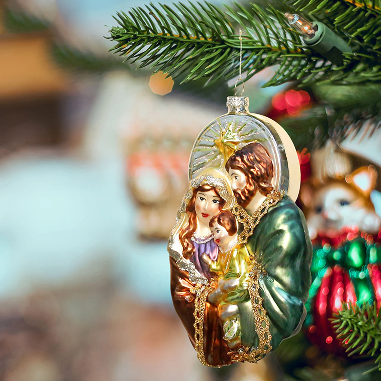 Christmas Tree Decoration Glass Religious Saint Joseph Holy Family Mary