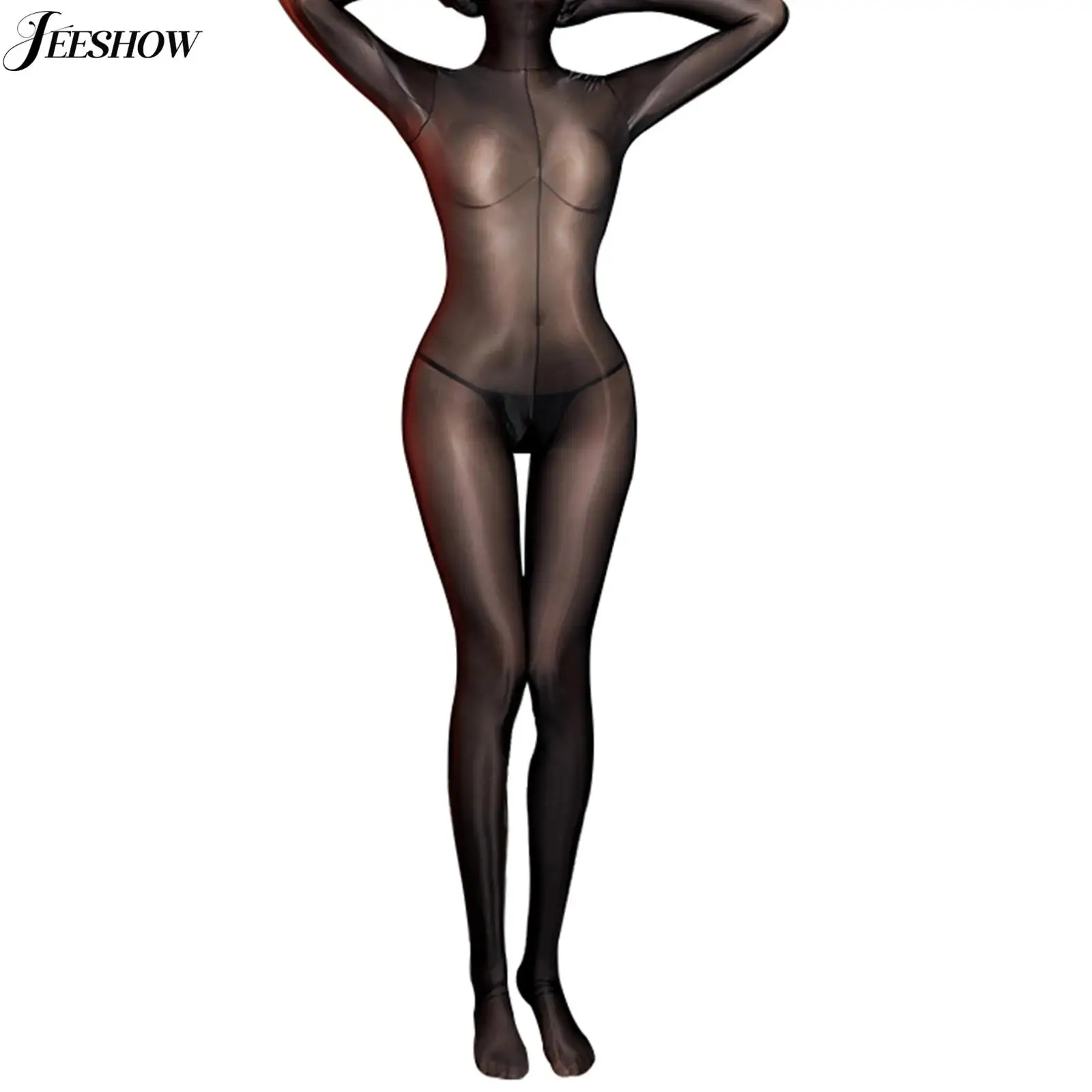 

Womens Glossy See Through Bodystockings Sheer Crotchless Full Bodysuit Head Hands Covering Unitard Lingerie One Piece Nightwear