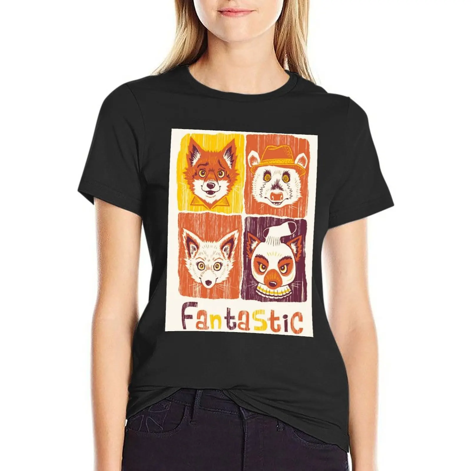 Mr Fox Goodies camiseta preta para mulheres, roupas fantásticas do anime, tops bonitos