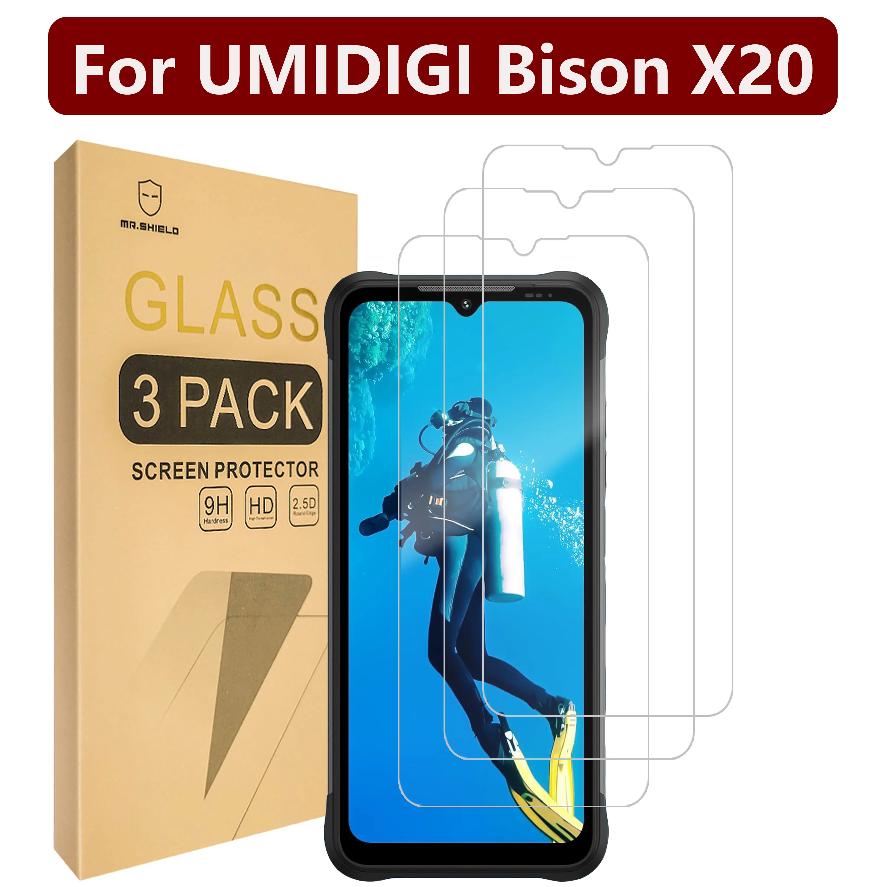 Mr.Shield Screen Protector compatible with UMIDIGI Bison X20 [Tempered Glass] [3-PACK] [Japan Glass with 9H Hardness]