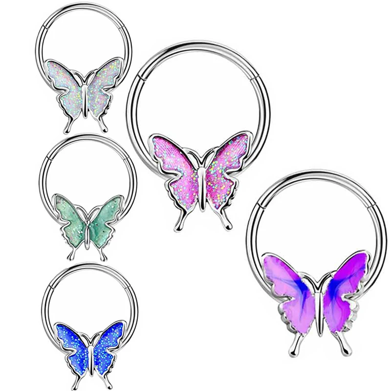 

16G Butterfly Nose Ring Pearl Cat Septum Ring Bee Bat Septum Piercing Blue Butterfly Helix Earring Stainless Steel Nose Ring who