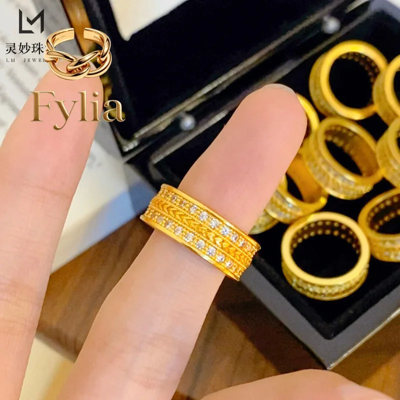 Fylia Jewelry   New Chinese style 24K real gold ancient method engraved dot drilled wheat ear ring 9999 years old Ping An closed