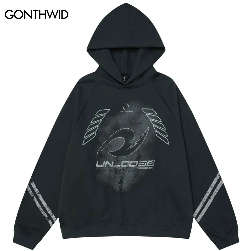 Vintage Fleece Hoodie Y2K Hip Hop Graphic Printed Hooded Sweatshirt Streetwear Men Harajuku Punk Gothic Baggy Pullover Hoodies