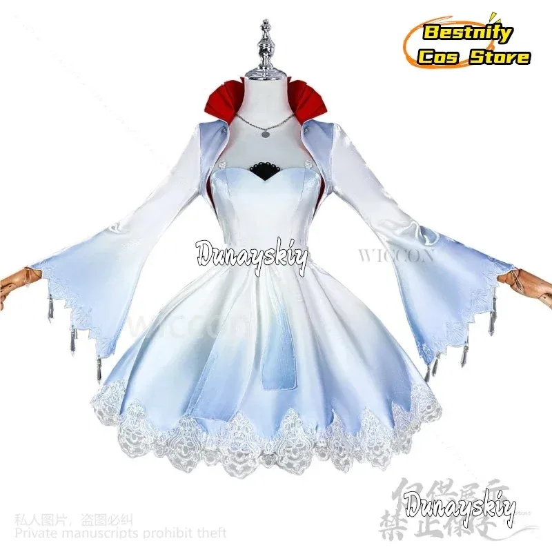 Disfraz de Anime Weiss Schnee, vestido elegante degradado blanco a azul, peluca de cola de caballo de encaje Lolita, Jirai Kei Girls