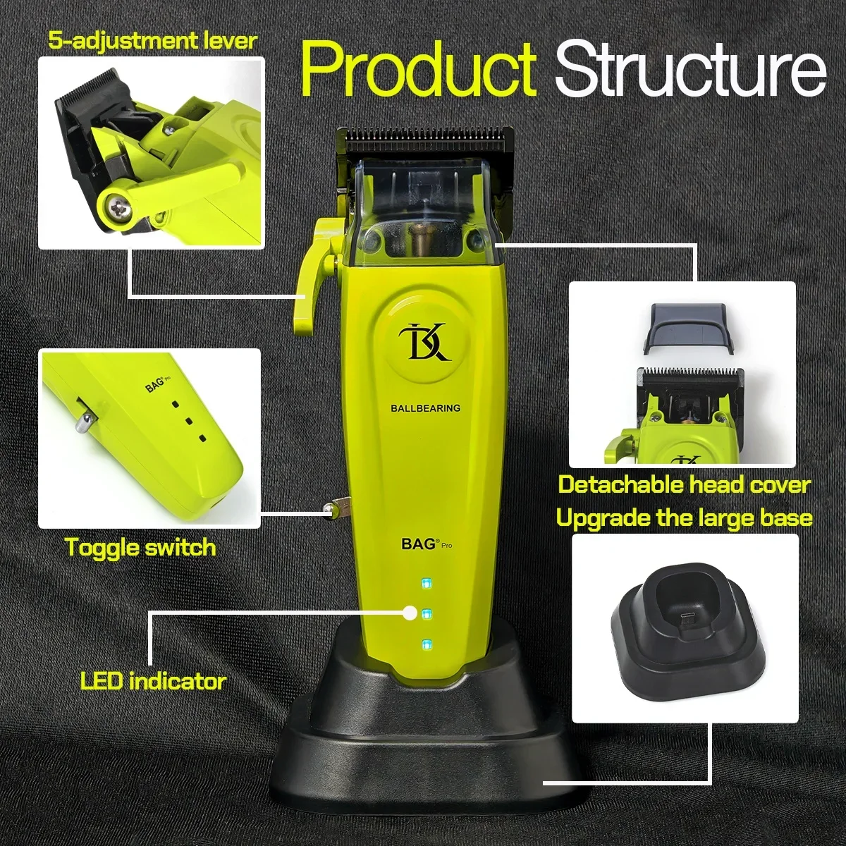 Motor profesional sin escobillas 7200RPM BRDCLIP DK-079 DK-078 cortadora de pelo eléctrica totalmente de metal hoja DLC FADE con Base de carga