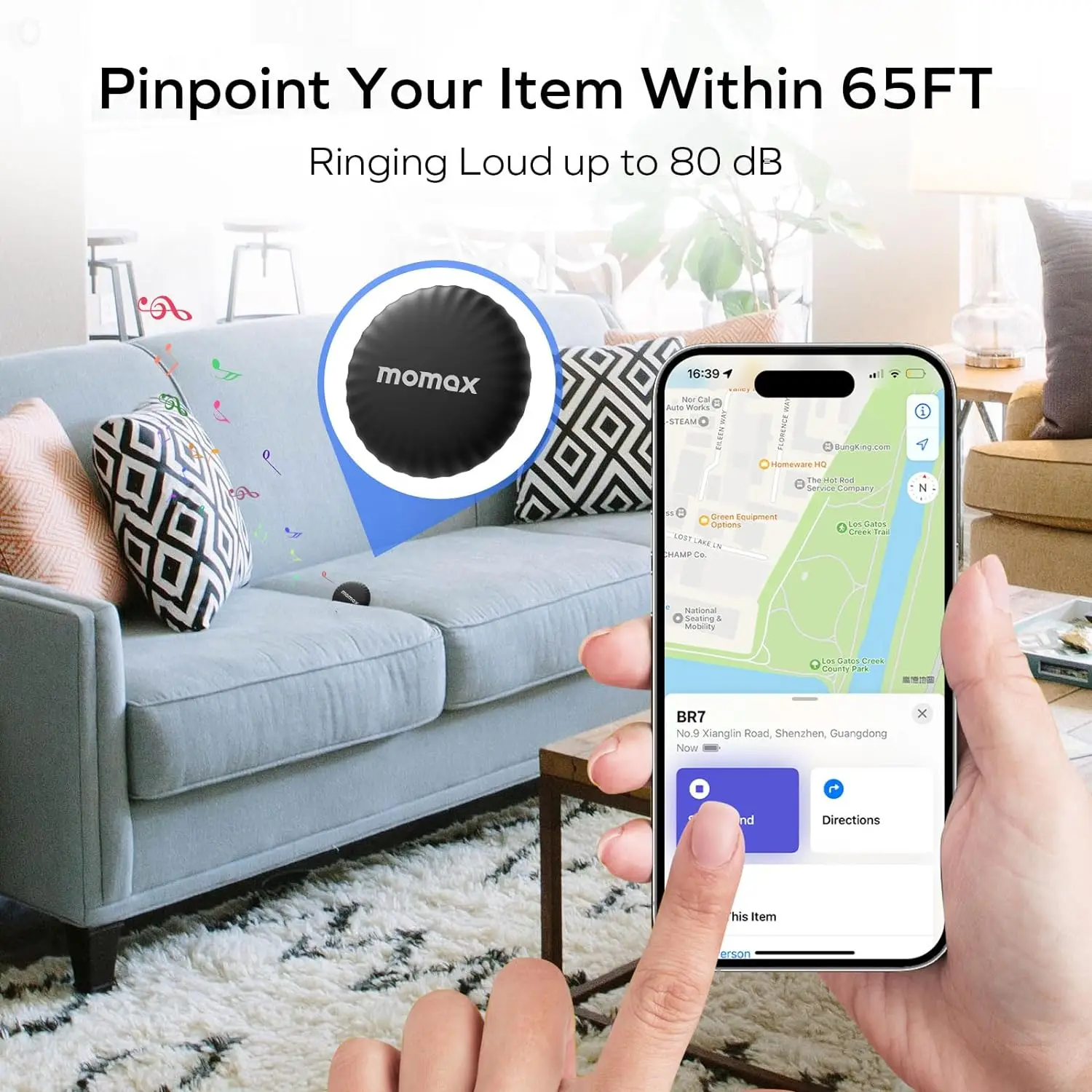 Imagem -04 - Momax-tracker Tag Key Finder Lost Key Finder Funciona com a Apple Find my App Sound Location Pintag para Bagagem Mala Carteira Pet Kid