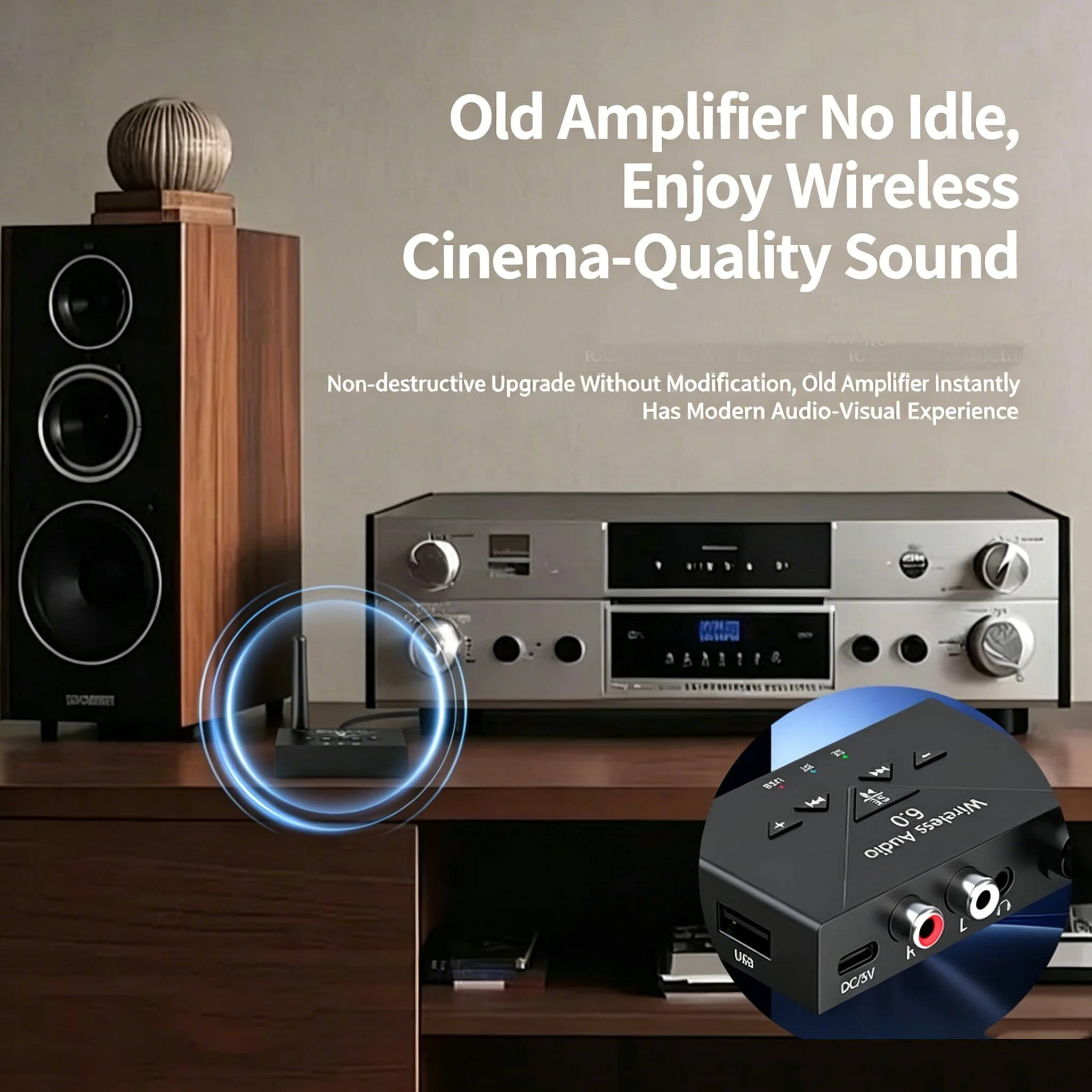 KEBIDUMEI 2 w 1 Bezprzewodowy Stereo Transmiter-Receiver Bluetooth 6.0 Adapter Muzyczny HIFI AUX RCA USB-C do TV Głośnika Komputera — zdjęcie produktu 3