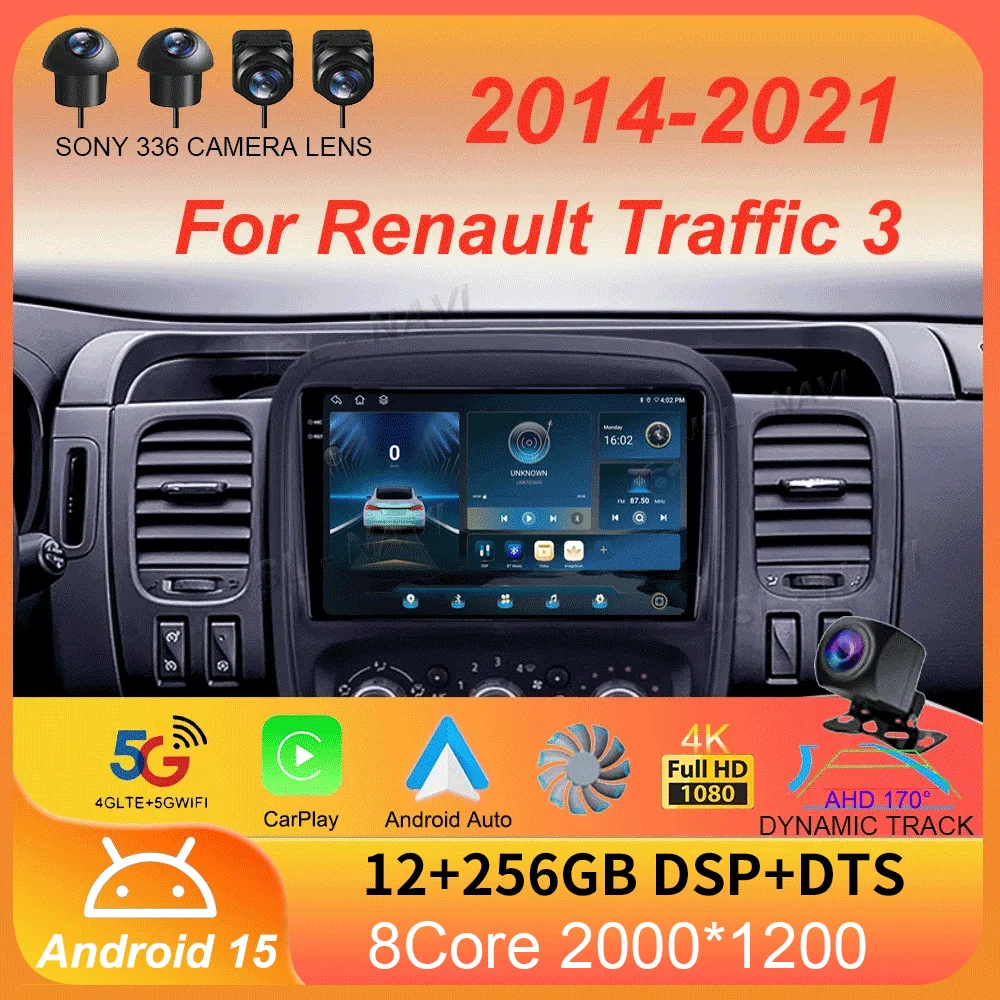 

Android 15 Auto Car Radio For Renault Traffic 3 2014-2021 For Opel Vivaro B 2014-2018 Multimedia Video Player Navigation GPS DSP