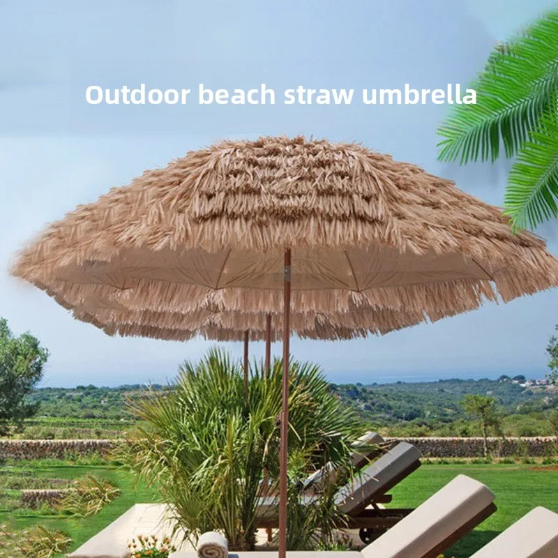 Large Imitation Straw Sunshade Umbrella Beach Patio Courtyard Garden Outdoor Rain Patio Furniture Outdoor Umbrella Umbrella