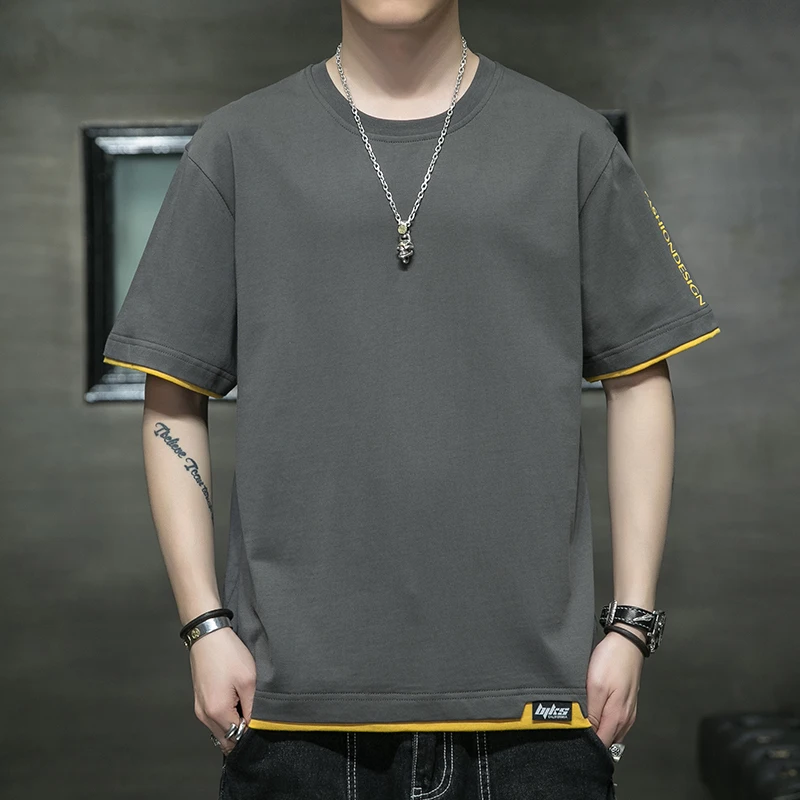 Newest Solid Color 100% Cotton Men T Shirt Hip-Hop Cotton T-shirt O-neck Summer Male Causal Tshirts Fashion Loose Tees YBRDT102
