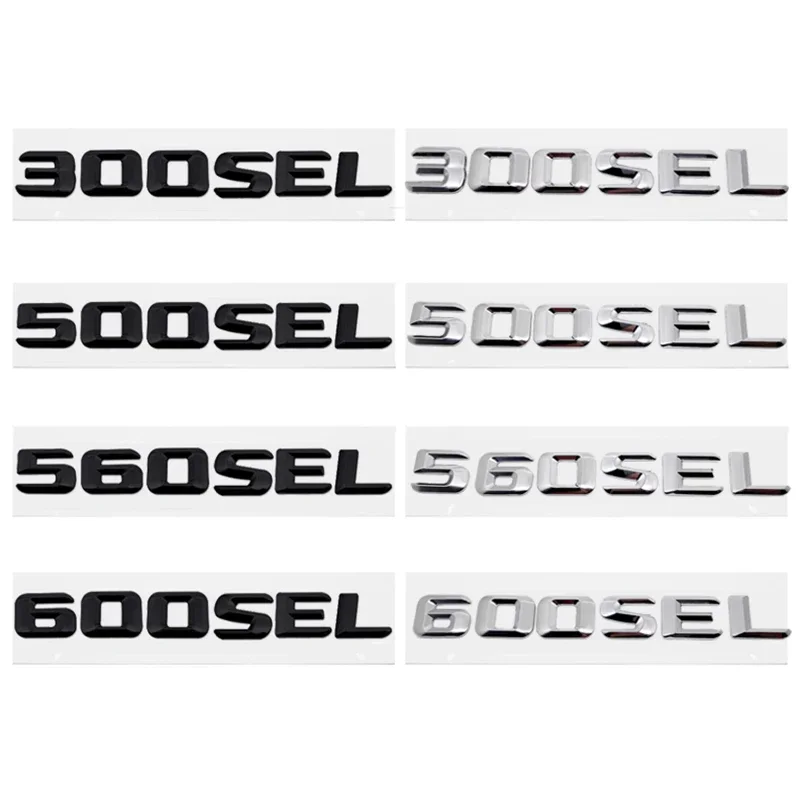 Car Trunk Emblem Badge Decal Rear Letters Sticker for Mercedes Benz 300SEL 500SEL 560SEL 600SEL