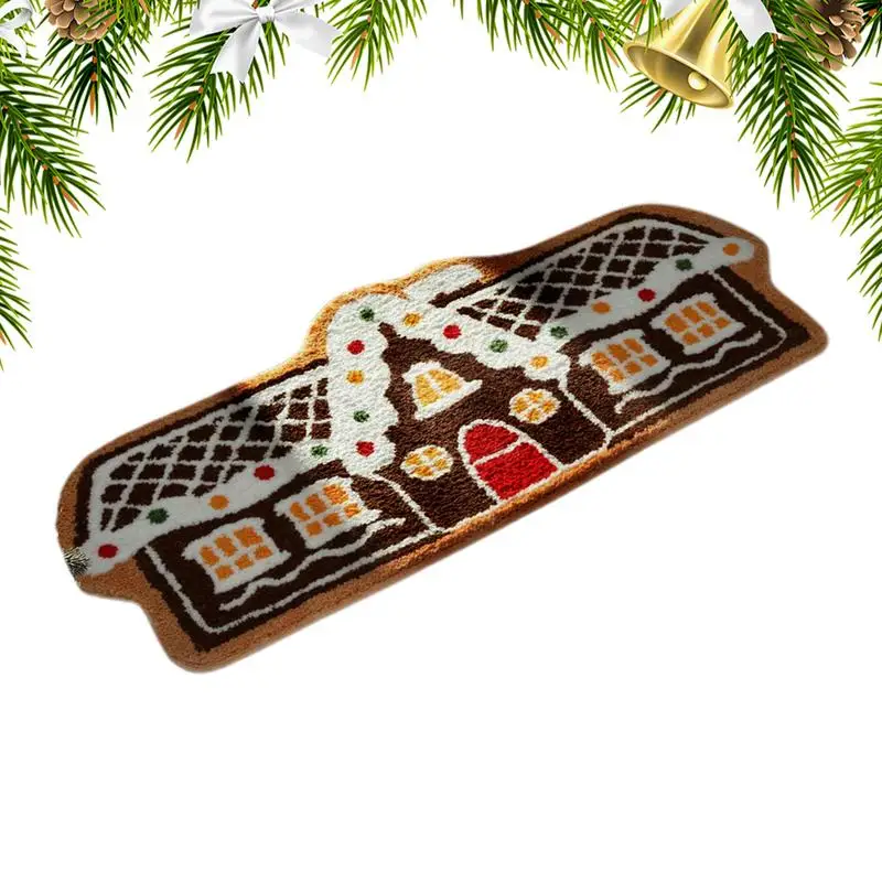 

Gingerbread House Kitchen Mat Outdoor Christmas Welcome Mat Non-slip Gingerbread Entrance Door Rug Plush Christmas Porch