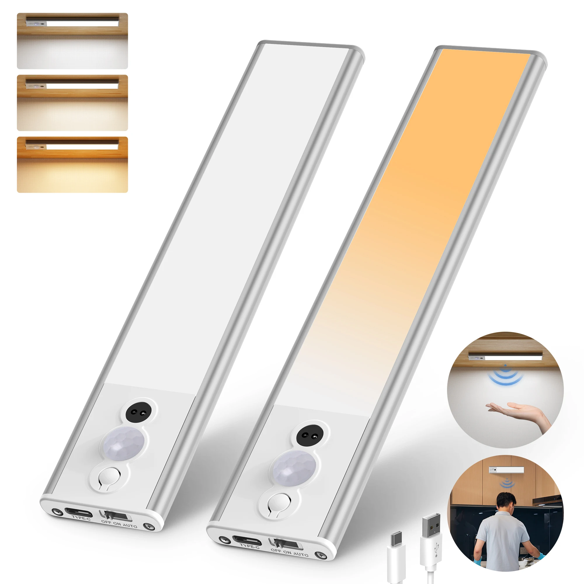

1PC/2PCS LED Motion Sensor Cabinet Lights , No Tools Required , Adjustable Brightness , Suitable for All Cabinet Types