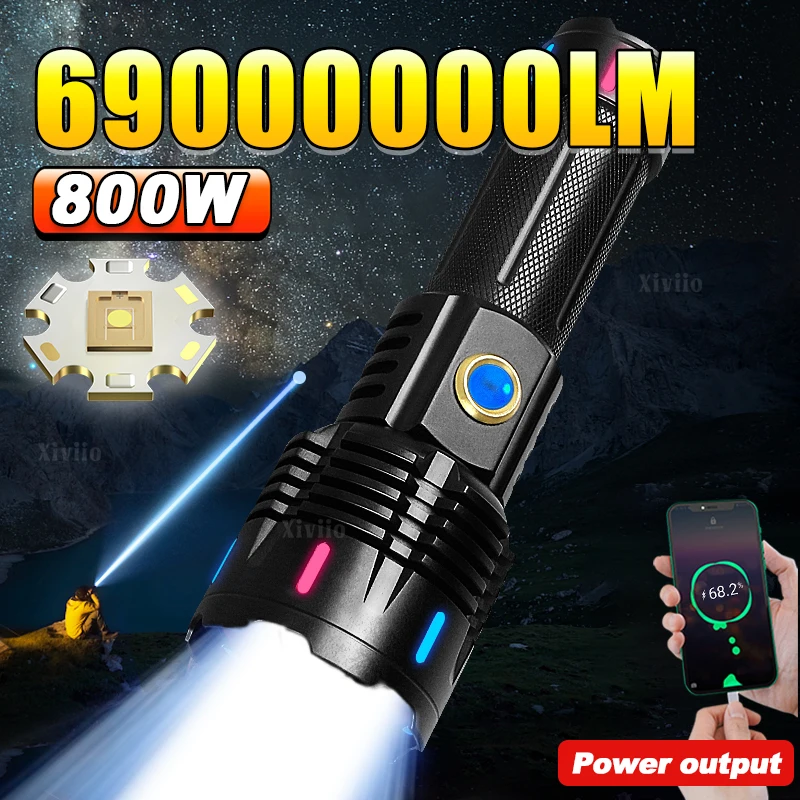 

69000000LM High Power Led Flashlights USB Rechargeable Flash Lights Fluorescent Tactical Torch Outdoor Camping Fishing Lanterns