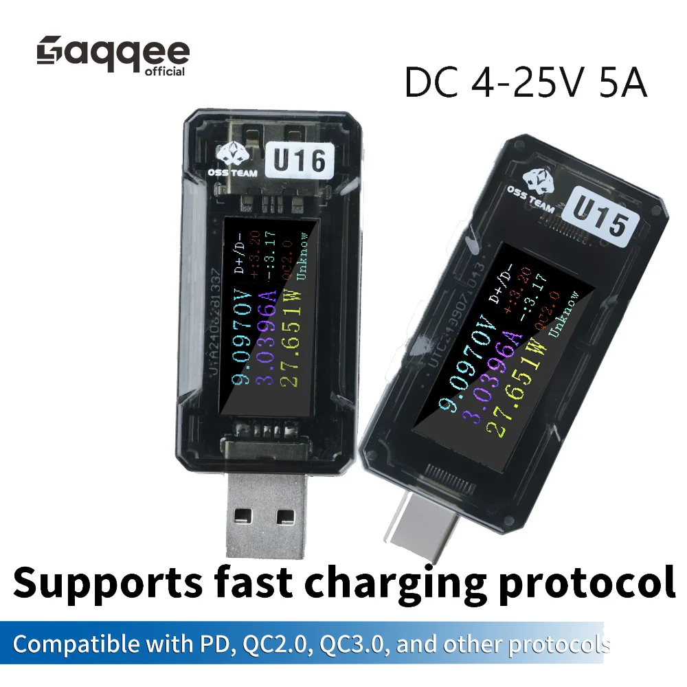 DC 4-25V 5A 0.96-Inch Multifunctional USB DC Voltage Current Power Meter Tester PD Mobile Phone Fast Charging Charger Tester