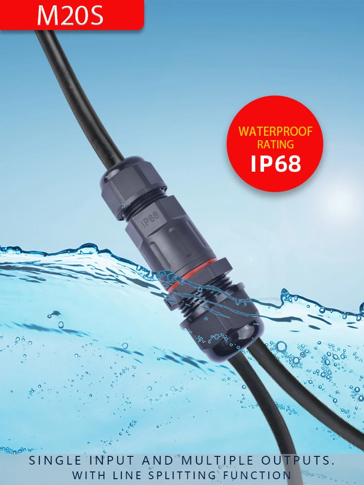 IP68 1 In Multi-Out M20S 2P 3P 4P Waterproof Connector Nylon Assembled Cable Split Connector 0utdoor Lighting Sealer Connector