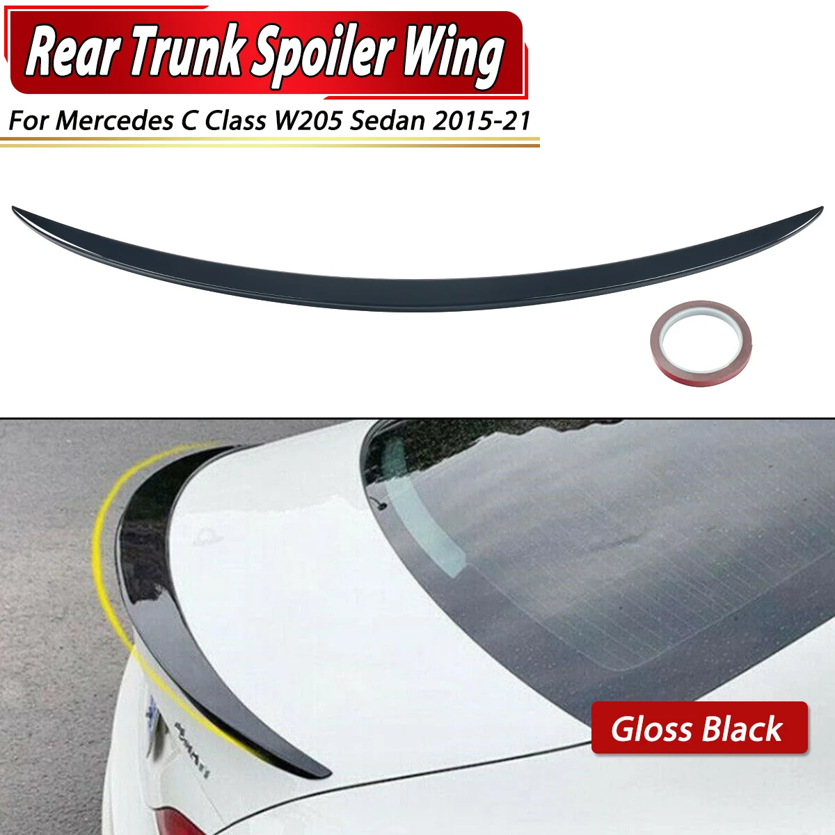 

SAIQINGSP Rear Spoiler Glossy Black For 2015-2021 Mercedes C Class W205 C300 Sedan Rear Roof Trunk Spoiler Wing Tail Trunk Wing