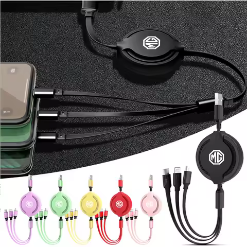 For MG ZS MG5 MG6 MG7 MG HS MG5 Scorpio MG6 PRO MG4 MARVEL-R 3 in1 Retractable Fast Charge Data Cable USB Android Type-C IPhone