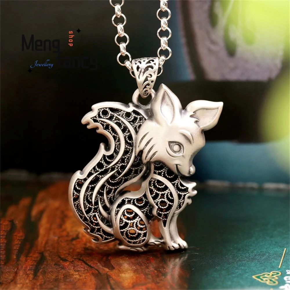 Ethnic Vintage Style Foot silver 999 Hollow Double-sided Three-dimensional Fox Jumper Chain Pendant Exquisite Fashion Jewelry