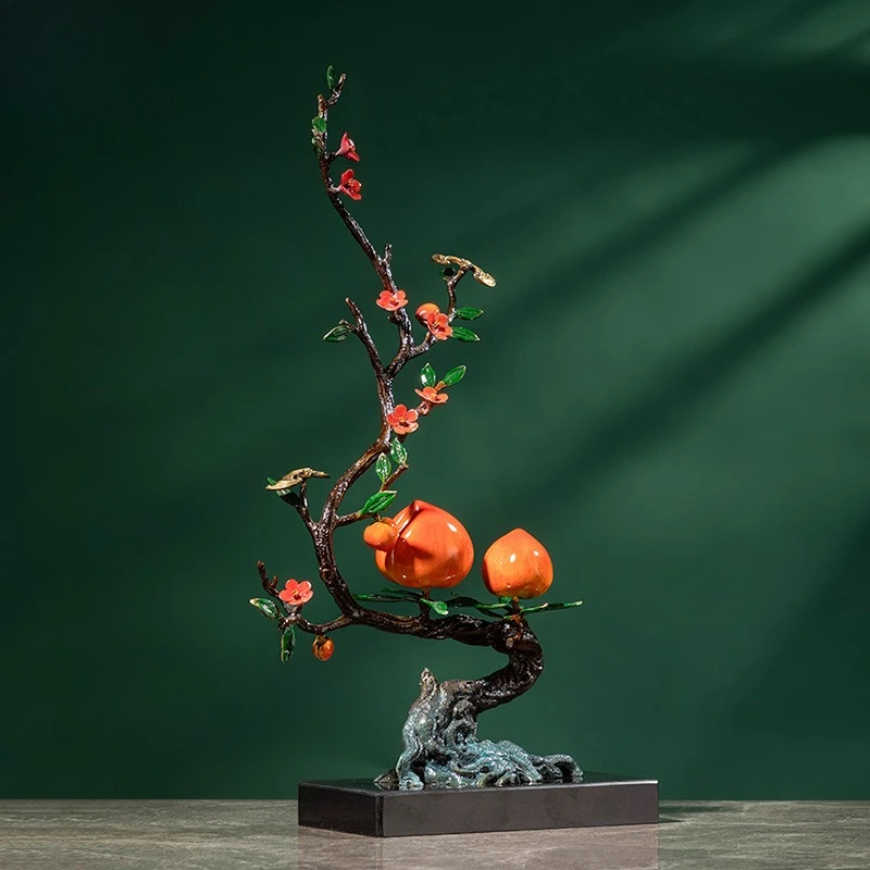 YFY  duofu duoshou brass peach tree peach copper ornaments new chinoiserie crafts living room entrance decoration ornaments