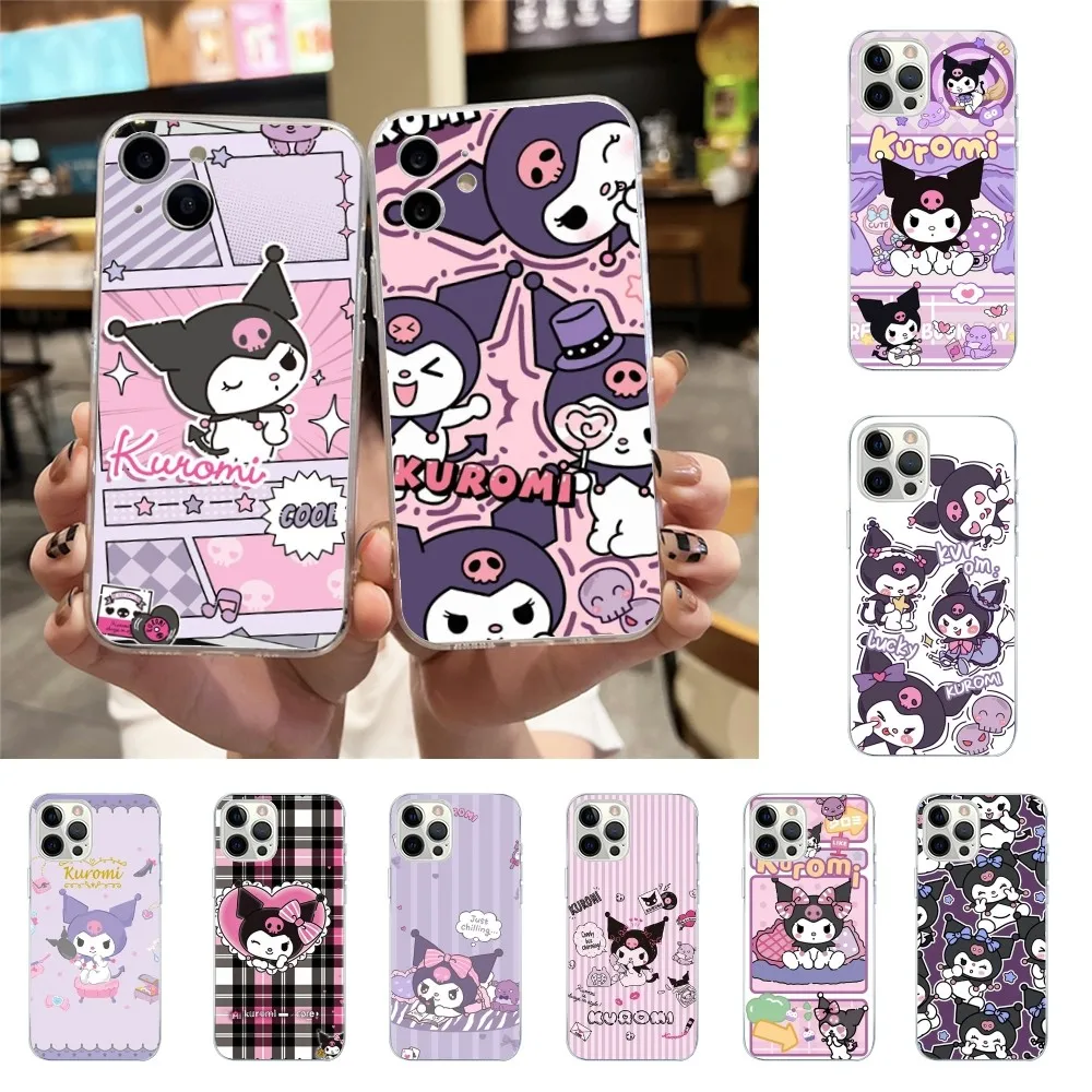 Sanrio K-Kuromi-i Phone Case For Iphone 15 11 13 14 Pro Max 7 8 Plus X Xr Xs Max 16pro 12mini Transparent Cover